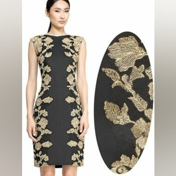 Tadashi Shoji Kami Dress Black & Gold  Knee length Sleeveless Size 6 Petite - Picture 4 of 16